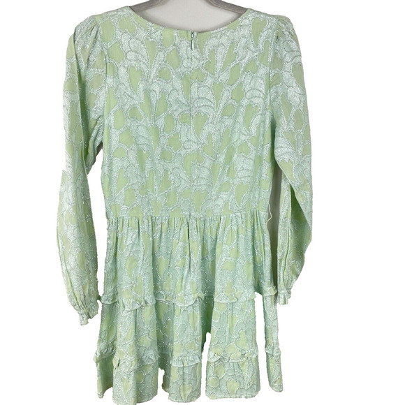 Roller Rabbit Clermont Nori Dress Size Small Mint Green Silver Shimmer Tiered - Picture 3 of 16